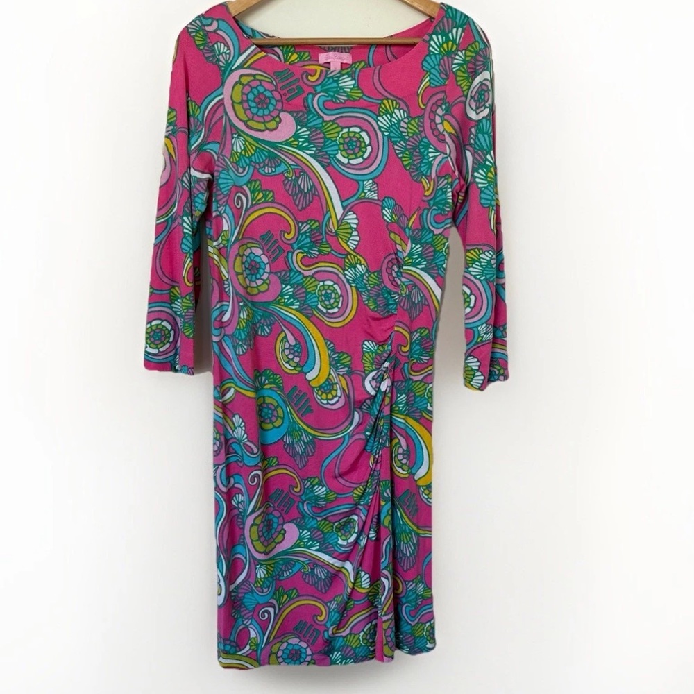 Lilly Pulitzer Silk Cotton Blend Paisley Midi Dress Pink Teal Women’s Size M